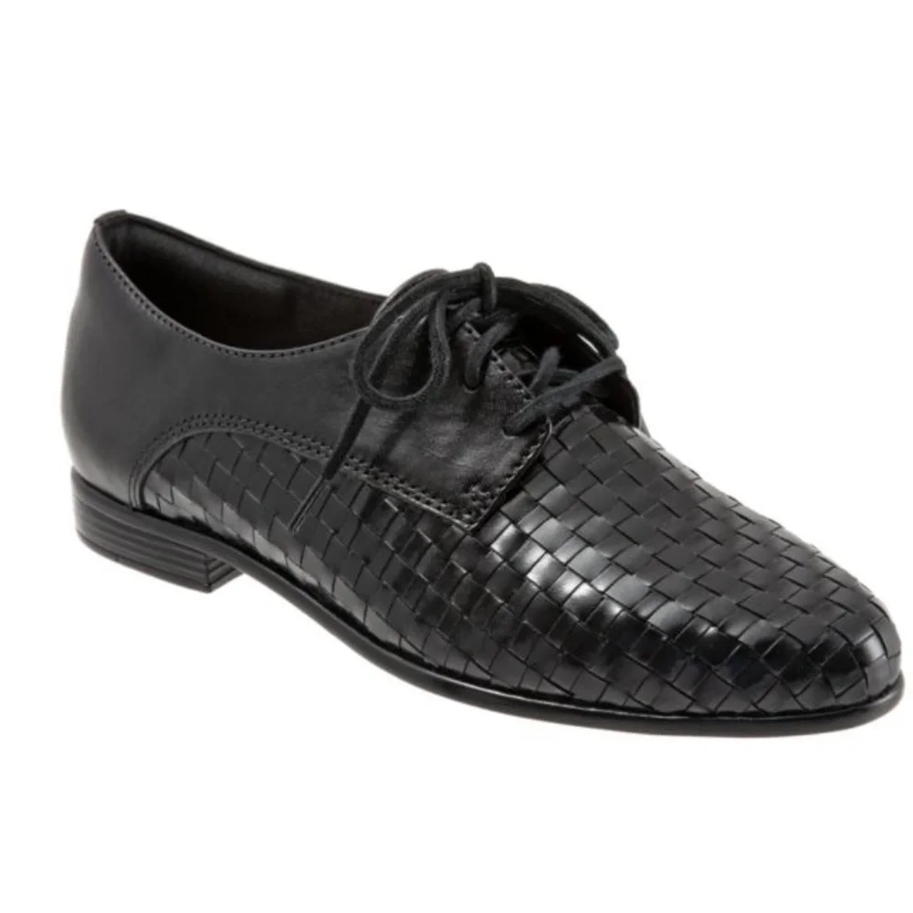 Trotters Lila Woven Black Leather Oxford Sz 10N